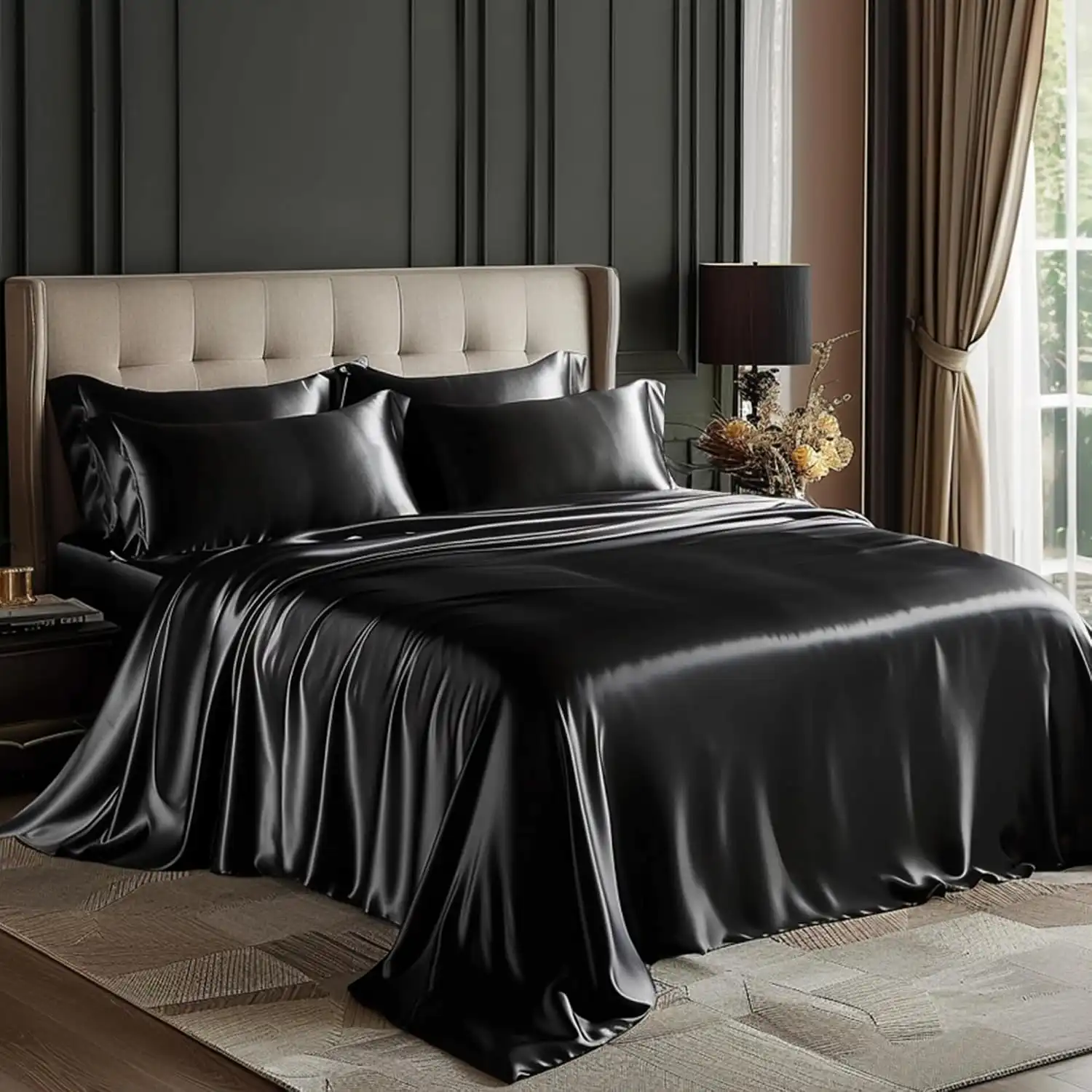 Elegant Black Satin Bedding