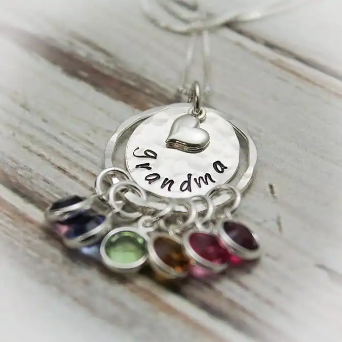 Engraved Birthstone Pendant Necklace