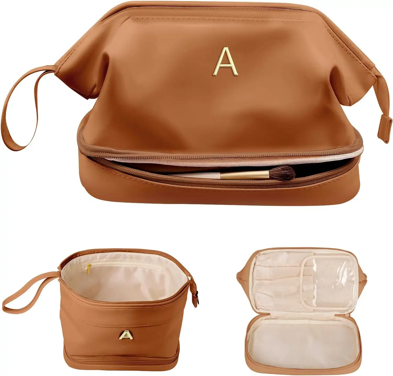 Monogrammed Leather Makeup Bag